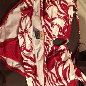Red and white bikini